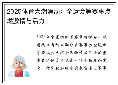 2025体育大潮涌动:全运会等赛事点燃激情与活力 2025体育大潮涌动:全运会等赛事点燃激情与活力